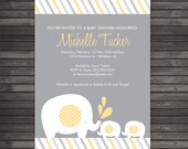 Twin Elephants Baby Shower Printable Invitation Gray and Yellow Il_170x135