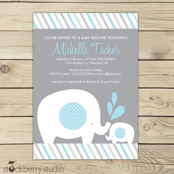 Elephant Baby Shower Printable Invitation Light Blue Gray Il_570xn
