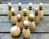 SALE Wooden Bowling Set, Waldorf Toy, 10 pins Outdoor Game