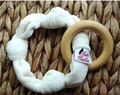 SALE Wooden Teething Ring Organic Bamboo Velour Baby Teether