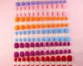 Rainbow Fuzzy Nails, Set of 6, Press On Nails, False Nail, Handmade nails -  24 x 6 pcs (F06-11)