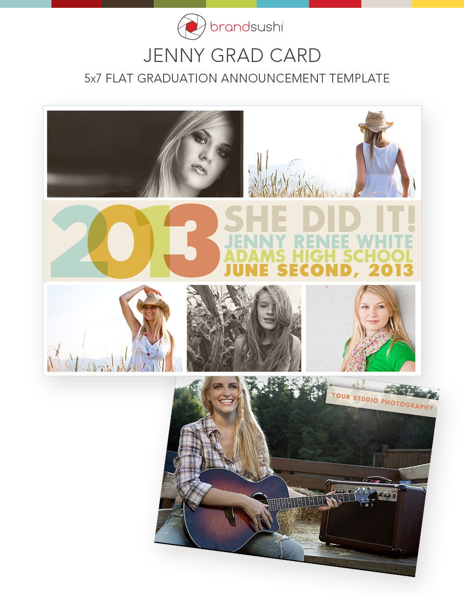 INSTANT DOWNLOAD - JENNY 2013 Graduation Announcement - 5x7 Photoshop Card Template for Photographers