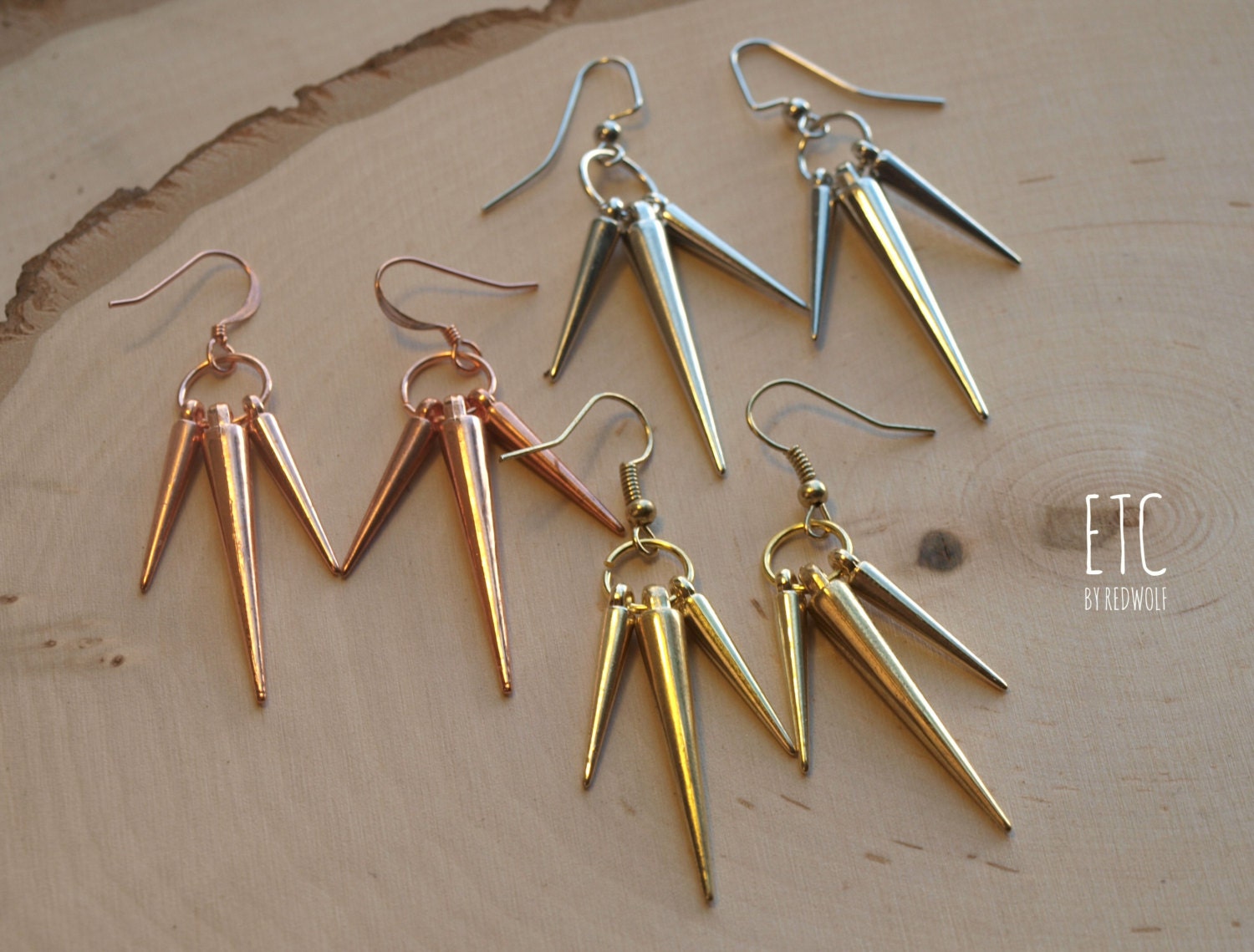 Spike Trio Earrings PACK of all 3 Metals. Copper, Gold and Silver Pairs.