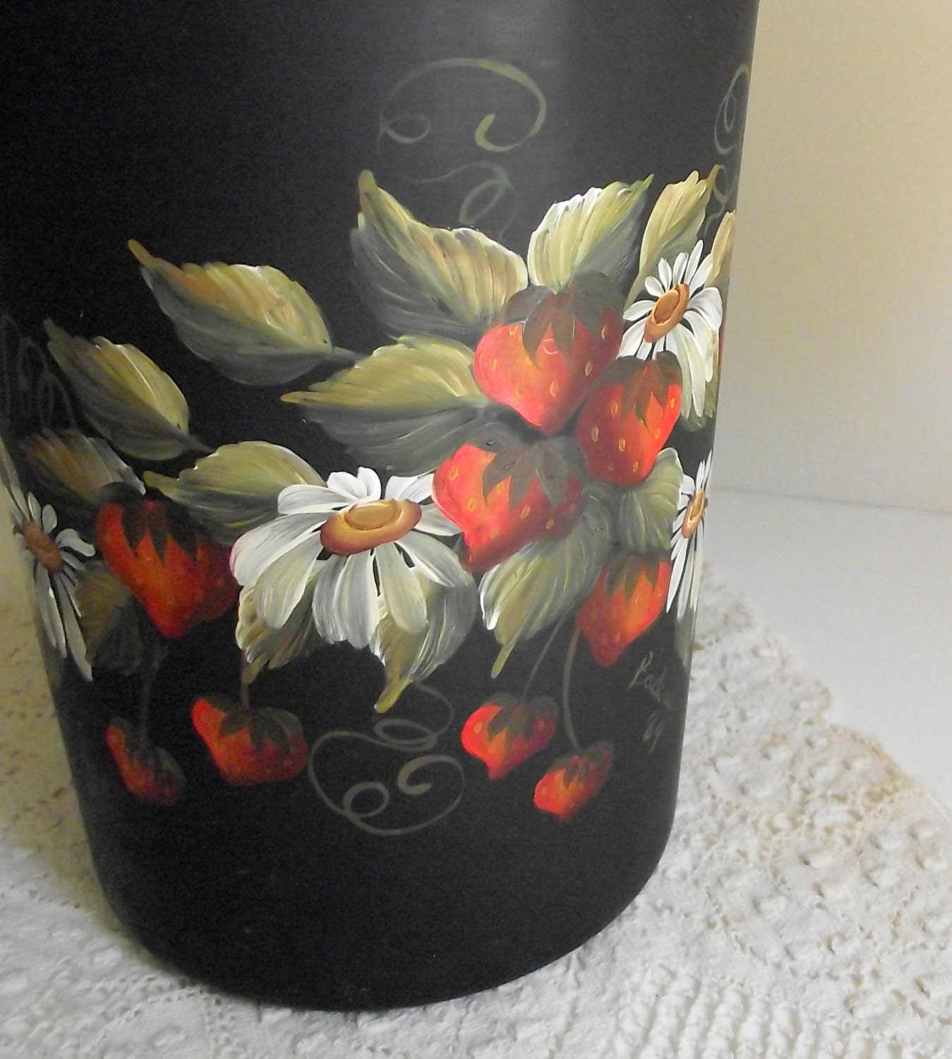 Handpainted Strawberry Pitcher Decorative Vintage Metal Pitcher Retro Kitchen Garden Party Decor