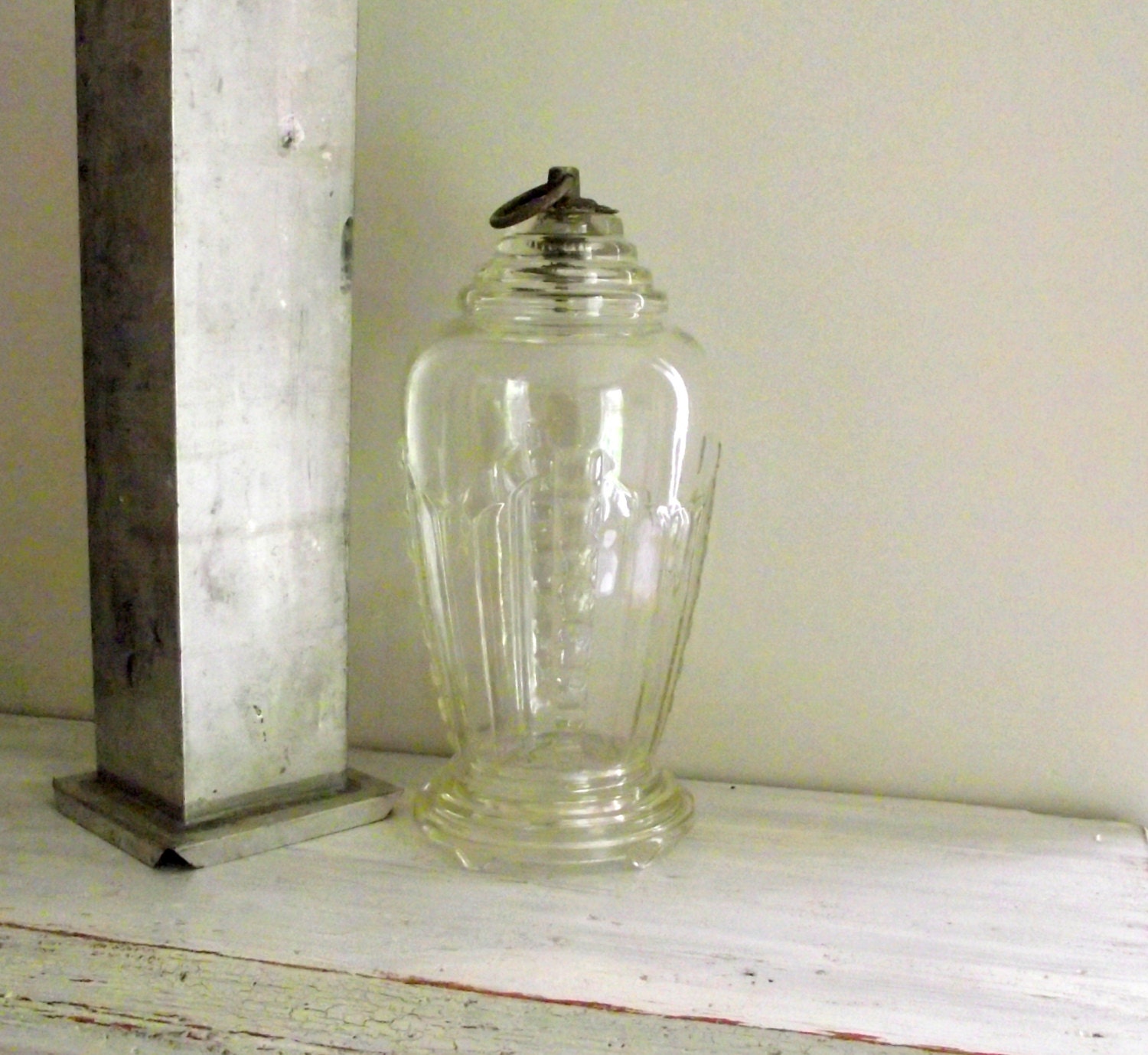 Art Deco Cloche Upcycled Vintage Glass Lamp Base Photo Display Cottage Chic