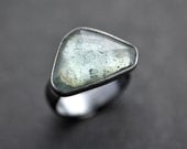 Moss Aquamarine Ring, Mermaid Watery Sage Green Rose Cut Stone Oxidized Sterling Silver Ring March Birthstone Aquamarine Jewelry - Size 6.5