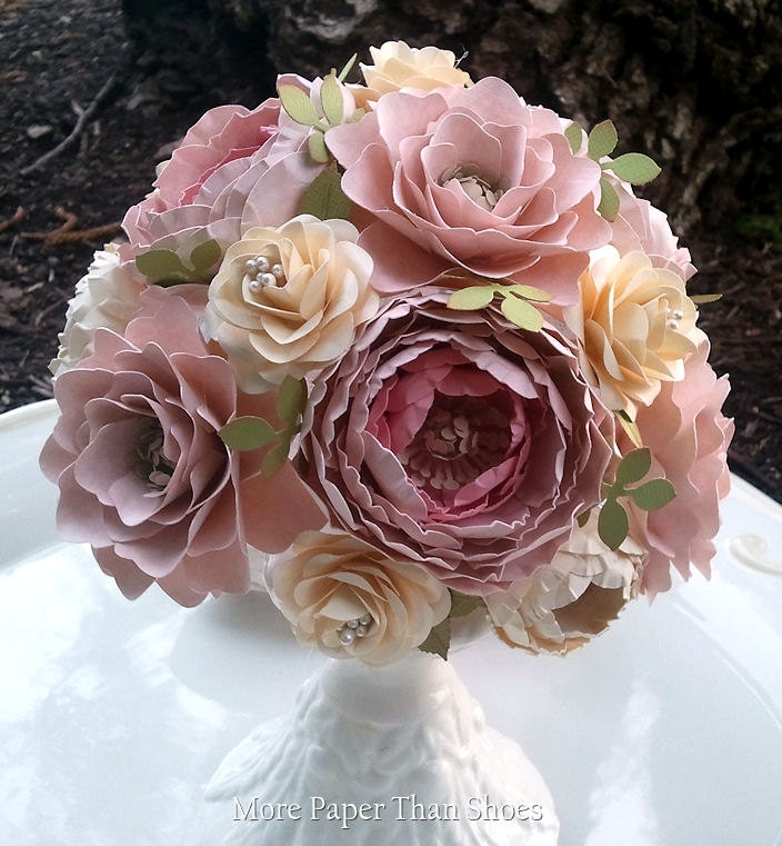 Handmade Paper Flower Bouquet - Shabby Chic - Bride or Bridesmaid - Made to Order - Any Color Combo Il_170x135