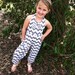 Girls Gray and White Chevron Haltered Jersey Romper in Capri length