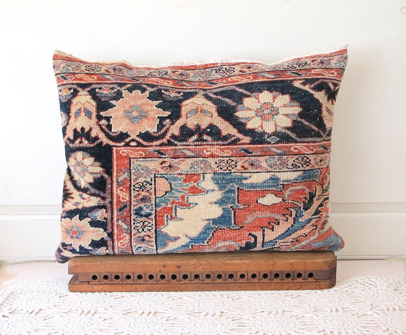 Oriental Carpet Pillow,Peach and Navy No. 2