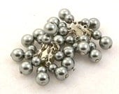 Vintage 1950s Gray Bead Earrings Faux Pearl Clip On