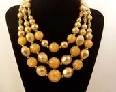 Vintage 1960s Necklace Melon Lucite Confetti Multi Strand