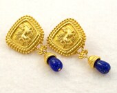 Vintage Statement Earrings Pegasus Lapis Lazuli Avon Clip Ons