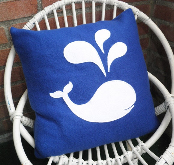 Kids Whale Cushion Cover, Navy Blue Fleece Cushion/Pillow Cover 35cm/14inch