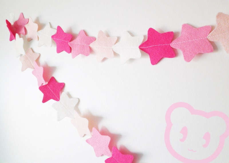 Pink Star Garland - made with wool blend felt in pink colours, perfect for baby room or celebrations