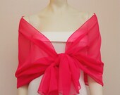 Luxe Hot Pink Chiffon Bridal Shawl Bridal Stole Pashmina Bride Bridesmaid Stole Scarf Wedding 72" X 22"