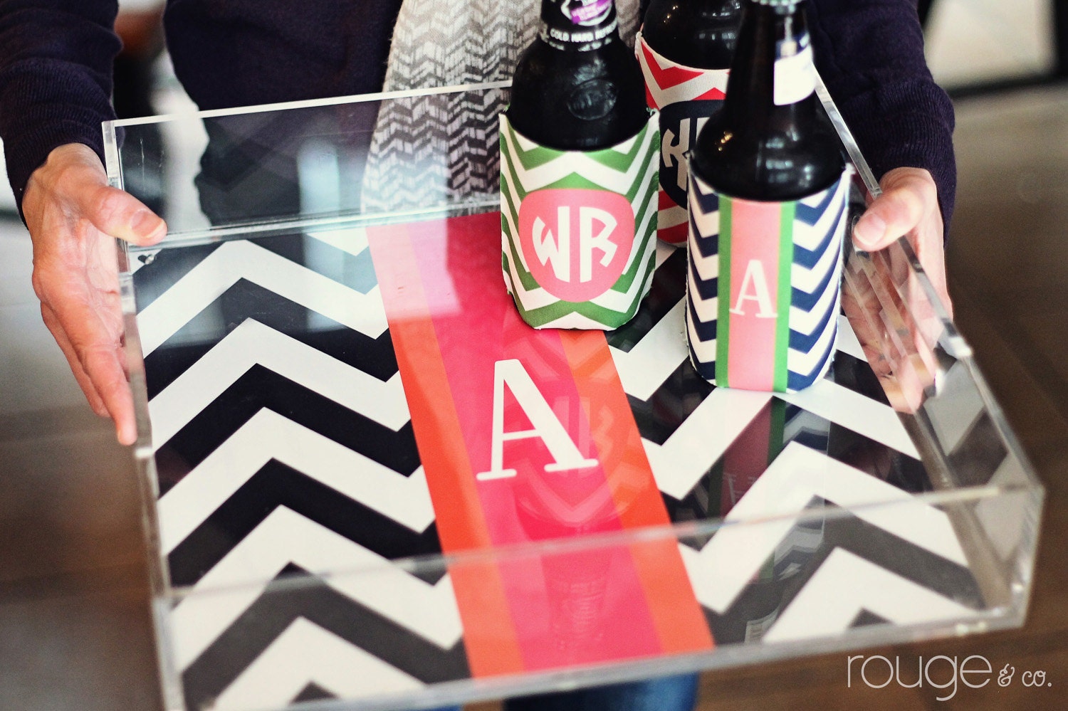 Lucite Tray - Preppy Collection - 14" square with changeable monogrammed waterproof insert