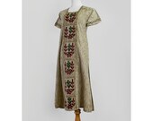 Vintage Boho Hippie Maxi Dress / 1990s Ethnic Floral Embroidered Tunic Dress / Small to Medium