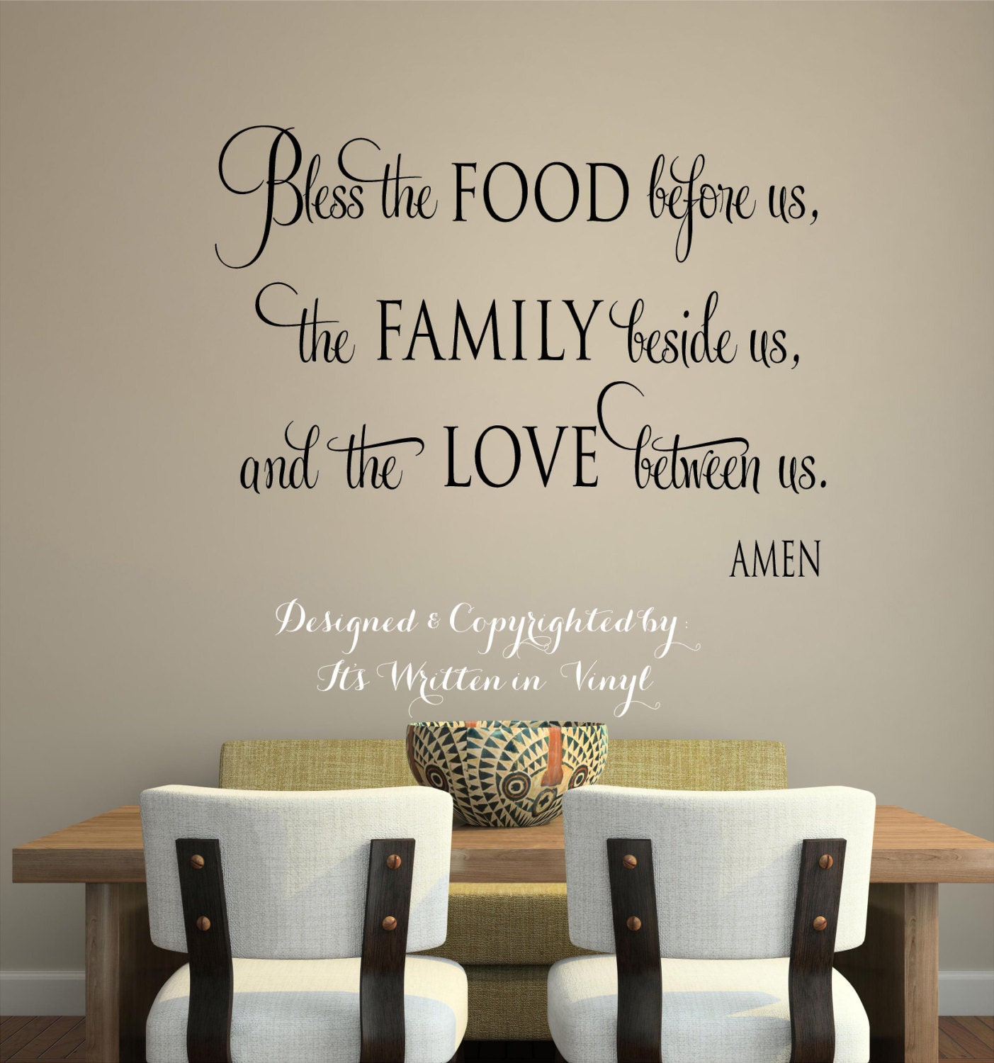 Bless the food before us  22 x 30 -faith-Vinyl Lettering wall words graphics Home decor itswritteninvinyl
