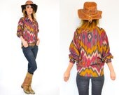 zig zag'd SOUTHWESTERN striped NAVAJO button-up long sleeve BLOUSE, extra small-medium