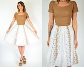 high tea FEMININE full circle EMBROIDERED cocoa & white spring/summer DRESS, extra small