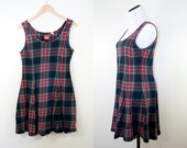 90s Vintage Plaid Sleeveless Flare Dress (M)