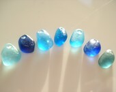 Sea Glass rare collection of DRILLED blue pieces -E0813 - from Seaham, UK