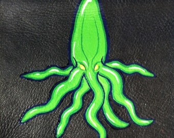 Cthulhu: an unnameable horror of an upcycled hand painted vintage leather bag