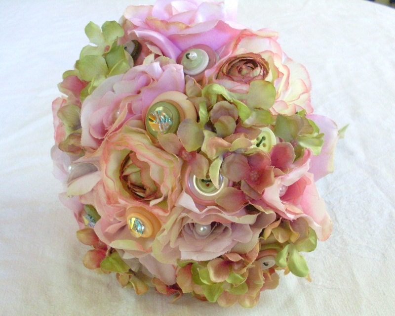 Spring silk flower wedding bouquet, button bouquet
