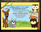 100, 4x6 -- Woodland Forest Friends Baby Shower or Birthday Invitations -- FREE SHIPPING
