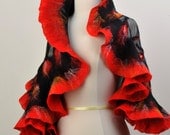 Nuno felted shawl / wrap / merino wool / mulberry silk / hand felted / red / wearable art