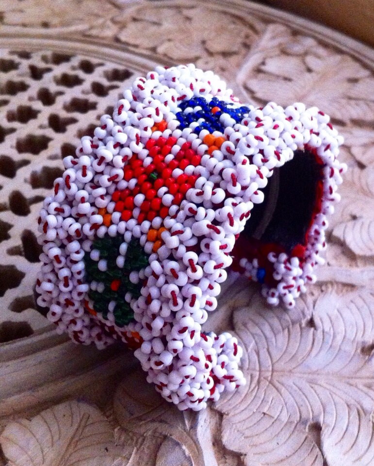 Recycled Ethnic Textiles  Afghan iadjustable Bangle OOAK