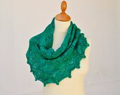Knitted Lace Shawl Green Turquoise Triangle Shaped