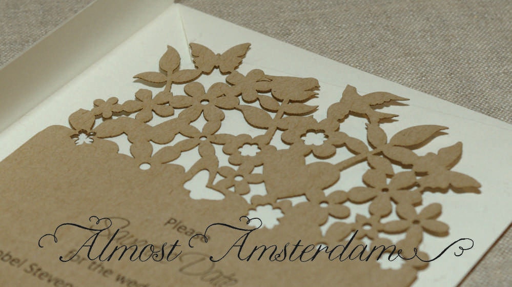 Deposit: Eco-friendly Lasercut Save the Date/Invitation with Heart, Flower and Butterfly Detail - Woodland - Rustic Chic - Nature Inspired
