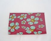 Card Holder, Business Card Case, Metal Card Case, Green Flowers on Red Card Case,