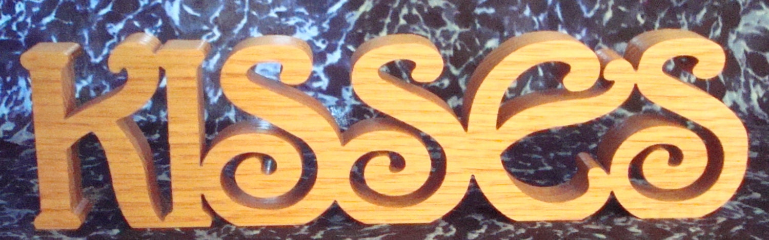 Oak Kisses name plate Hand cut on scroll saw