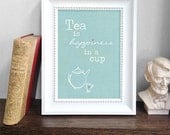 Tea Is Happiness    Kitchen Art Print Poster    8x10