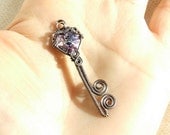 Key to my heart pendant romantic rustic copper jewelry with purple Swarovski crystal