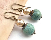 Blue Green Earrings.  Dangle Earrings.