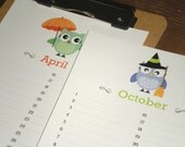 Perpetual Calendar Owl designs Desk calendar Wall hanging calendar Mother's day gift Teacher appreciation gift