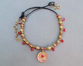 Red Crystal Necklace Moroccan Jewelry Black Leather Cord Necklace Exotic Jewelry Sale