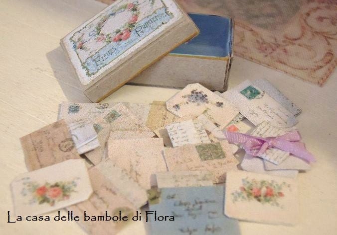 Lovely antique box with love mail - 1/12 dolls house dollhouse miniature
