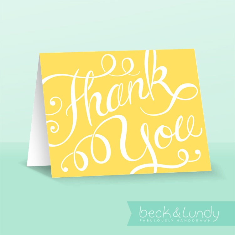 Hand Lettered Thank You Card PDF - Yellow