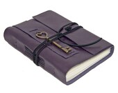 Purple Leather Journal with Heart Key Bookmark