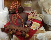 Tea Cake - Tidbits and Samplings. No.5. in Reds, Browns and hints of Antique Gold. Inspiration kit. Embellishment kit. OOAK