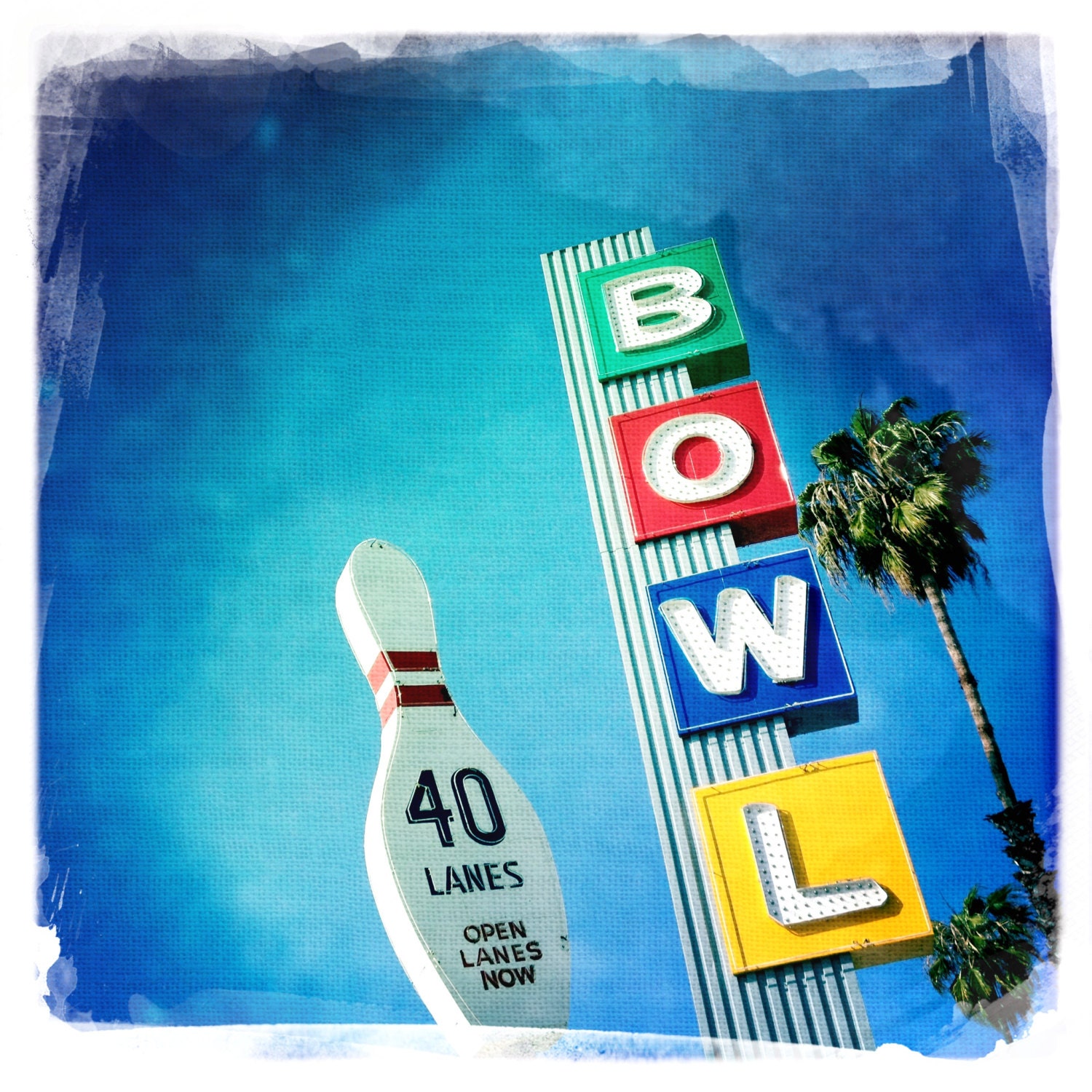 Vintage Bowling Alley Sign - Giant Bowling Pin - iPhoneography - Big Lebowski Inspired - The Dude Home Decor - 5X5 Fine Art Photograph