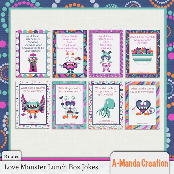 Valentine's Monster Lunch Box Jokes Instant Download Il_170x135