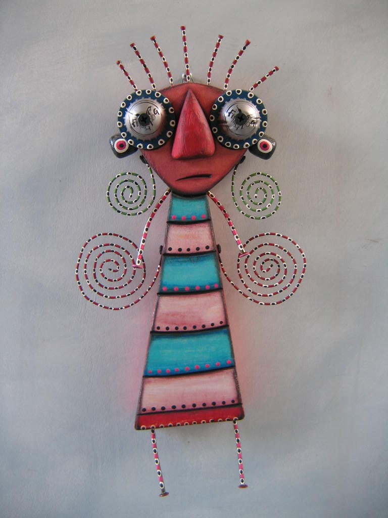 Art Angel 2, Found Object Sculpture, Wood Carving, Wall Art, by Fig Jam Studio