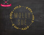 Custom Premade Photography Logo Design,  Laurel Wreath Circle Stamp Vintage Hand Drawn