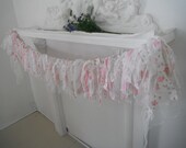 pink rag garland shabby chic roses and stripes nursery decor fabric garland fabric banner shabby cottage charm READY TO SHIP