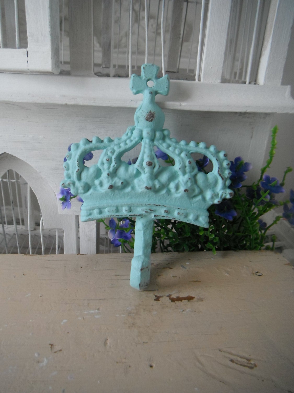 nautical seafoam green wall hook crown hook shabby chic french country girls room coat hanger jewelry holder paris apartment